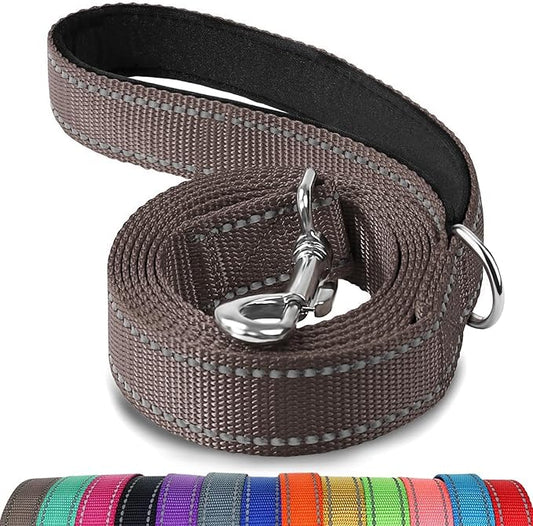 Joytale Double-Sided Reflective Dog Leash, 6 FT/5 FT/4 FT, Padded Handle Nylon Heavy Duty Leashes for Small & Medium Dogs Walking, Brown, 6FT