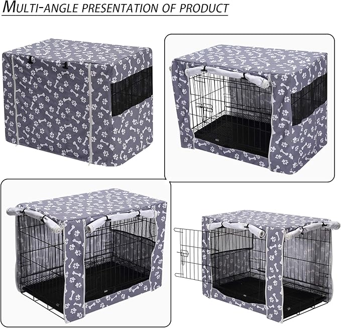 Pethiy Dog Crate Cover Durable Polyester Pet Kennel Cover Universal Fit for Wire Dog Crate - Fits Most 30 inch Dog Crates - Cover only-Sky Gray-30