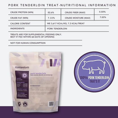 Momentum Carnivore Nutrition Freeze-Dried Pork Tenderloin Dog Treats & Cat Treats – Single-Ingredient, High-Protein, Grain-Free, Lean & Naturally Tender – Made in USA – 3.5 oz Bag