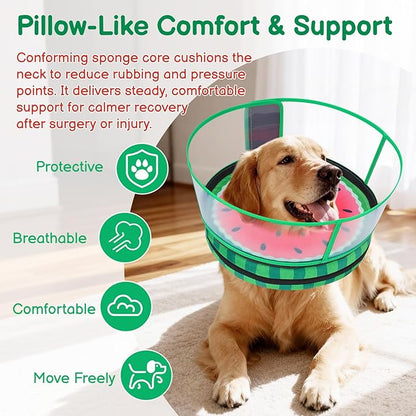 Sponge Dog Cone After Surgery, No Inflation Required Dog Donut Collar to Stop Licking, Inflatable Cone Alternatives for Medium Pets, Soft Recovery Collar with Protective Shield (Watermelon, M)