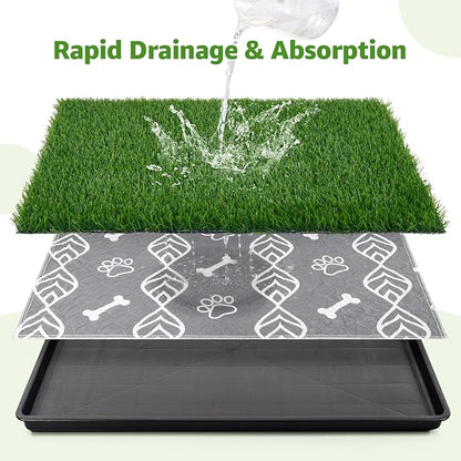 LOOBANI 45x29in Large Dog Litter Box with 2 Artificial Grass Patch + 2 Washable Pee Pads, Quickly Absorbency Portable Patio Potty for Balcony Apartment Use