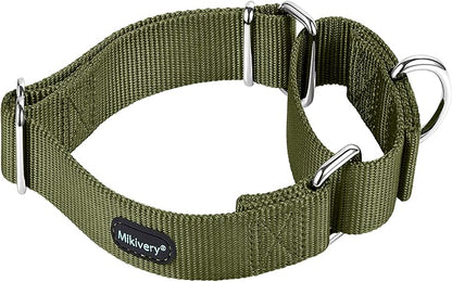 Mikivery Martingale Dog Collar Nylon Adjustable and Safety Training Colourful Comfortable Metal Buckle Pet Collars for Small Medium and Large Dogs(Military Green,M)