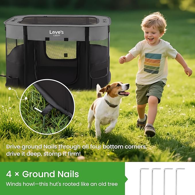 Love's cabin Pet Puppy Dog Playpen, Small Dog Tent Crates Cage Indoor/Outdoor, Portable Exercise Playpen for Cat, Foldable Pop Up Dog Kennel Playpen with Carring Case (S, Grey)