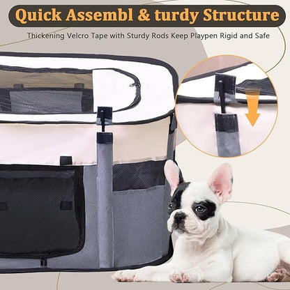 Dog Cat Playpen, Puppy Pet Playpen Indoor for Small Dogs Tent Crates Cage Outdoor, Portable Pop Up Dog Kennel Playpen Cat Tent for Dogs/Cats/Rabbits, Removable Zipper Top, Grey (Large(26"x26"x18"))