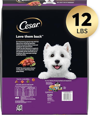 Cesar Small Breed Dry Dog Food for Small Dogs, Filet Mignon Flavor and Spring Vegetables Garnish, 12 lb Bag