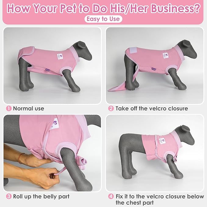 cyeollo 2pack Surgery Recovery Suit for Dogs Cats Soft Breathable Female Male Pet Bodysuit After Surgery for Spay, Neuter, Surgical Recovery Onesie Shirt for Small Dogs, Pink & Purple, M