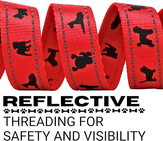 EcoBark Dog Leash - Soft & Reflective Red Comfort Leashes with Padded Handle - Safe, Strong, & Durable for Small, Medium or Large Dogs (Red)