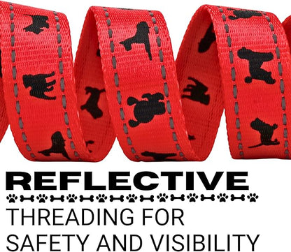 EcoBark Dog Leash - Soft & Reflective Red Comfort Leashes with Padded Handle - Safe, Strong, & Durable for Small, Medium or Large Dogs (Red)