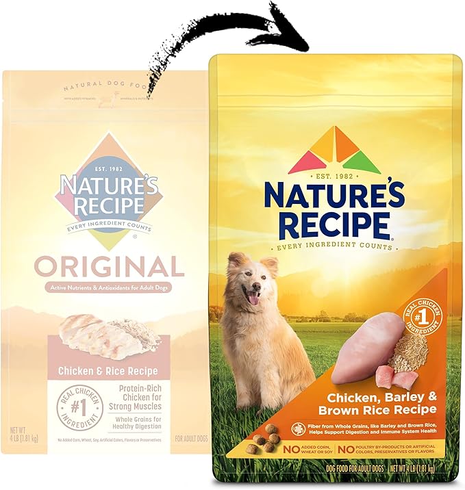 Nature′s Recipe Chicken, Barley & Brown Rice Recipe Dry Dog Food, 4 lb. Bag (Pack of 2)