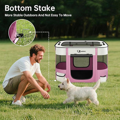 Dog Playpen,Cat Pet Puppy Pen,Portable Playpens for Dogs Indoor Outdoor Travel Camping Use,Foldable Dog Kennel Tent Crate for Rabbit Small Animals with Carrying Case (Pink, Small)