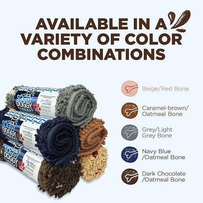 Soggy Doggy Slopmat Dog Food Mat – Absorbent Microfiber Chenille Pet Feeding Mat for Food & Water Bowls, Muddy Paws Small Doormat, Non-Slip, Machine Washable Rug – Chocolate/Oatmeal Bone, 18” x 24”