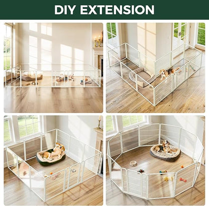 FXW AuraSpace Pro Acrylic & Wire Mesh Indoor Dog Playpen, 32" Height 12 Panels Metal Dog Pen for Small and Medium Dogs, White│Patented
