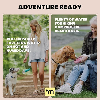 MalsiPree Dog Water Bottle - 19 Oz, Black, BPA-Free - Portable & Lightweight Water Dispenser with Bowl for Dogs - Leak-Proof & No-Waste Design for Travel
