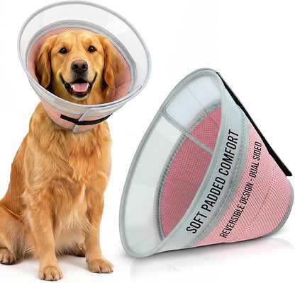 Soft Dog Cone Collar to Stop Licking Small,Medium.Large Dog Cone,Adjustable and Reversible Design,Non-Woven Breathable Fabric, Elizabethan Recovery Collar After Surgery for Cat or Dogs (Pink, Small)
