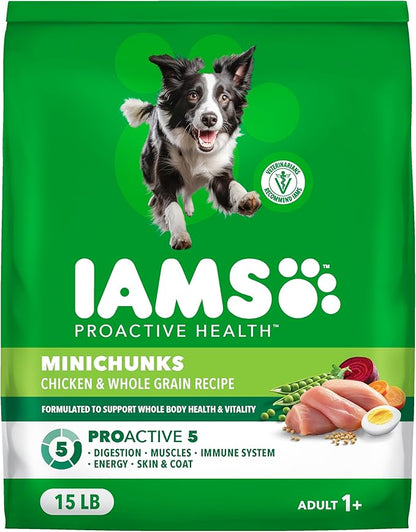 IAMS Proactive Health Minichunks Premium Dry Dog Food, Adult Dog Food Dry Recipe, 15 lb. Bag