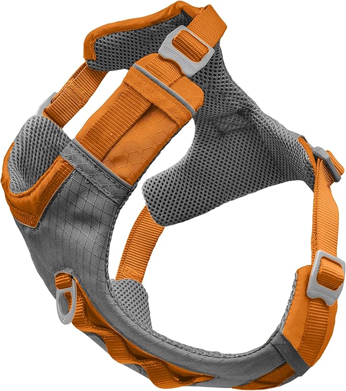 Kurgo Journey Air Dog Harness - Secure Fit for Active Dogs - Padded Chest - Lightweight Ripstop Fabric - Breathable Mesh - Reflective Trim - Back Assist Handle - Orange - Medium