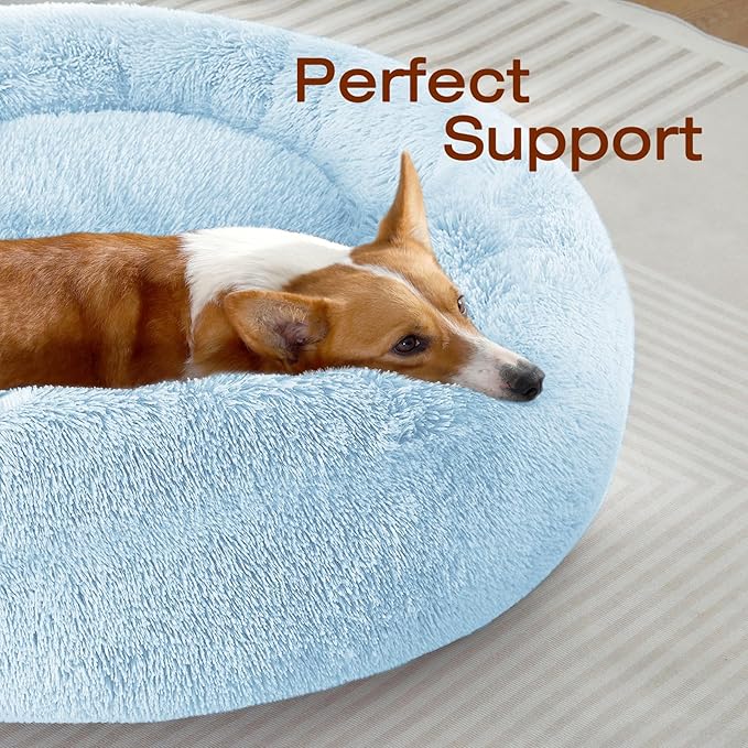 JOLLYVOGUE Dog Beds Large Sized Dog, 36 inches Calming Soft Anti-Anxiety Donut Dogs Bed, Washable Round Fluffy Cushion for Large Pets, Fits up to 80 lbs Pets