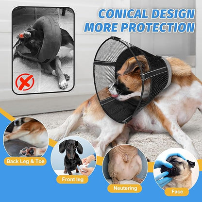 Dog Cone Collar After Surgery to Stop Licking: Soft Mesh Recovery Collar with Detachable Pad, Elizabeth Cone Alternative for Large Medium, Small Dogs, Normal Eating and Drinking (XS)
