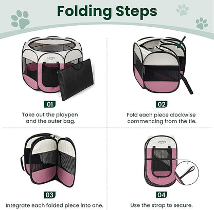 Love's cabin Pet Puppy Dog Playpen, Medium Dog Tent Crates Cage Indoor/Outdoor, Portable Playpen for Cat, Foldable Pop Up Dog Kennel Playpen with Carring Case, Removable Zipper Top, Light Pink