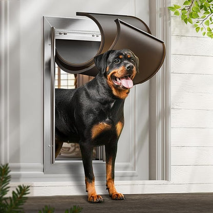 Dog Door for Door, Aluminum Alloy Pet Door, Heavy-Duty Doggy Door, Large Dog Door, Adjustable Tunnel, with Dual Magnetic Flaps & Closing Panel & Double-Sided Locks, Pet Up to 110 LBS