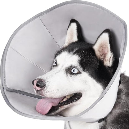 BARKLESS Dog Cone, Soft Cone for Dogs After Surgery to Stop Licking, Alternative to Recovery Collar for Large Breeds, Adjustable Elizabethan Collar (Grey, S (Neck: 9.75-11.75"))