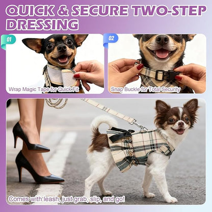 EXPAWLORER Dog Harness Small Medium Sized Dogs, Daisy Dog Dress Bowknot Harness and Leash Set, No Choke No Pull Soft Mesh Vest Cute Princess Puppy Outfits Clothes Costume for Girls Party Cats Purple S