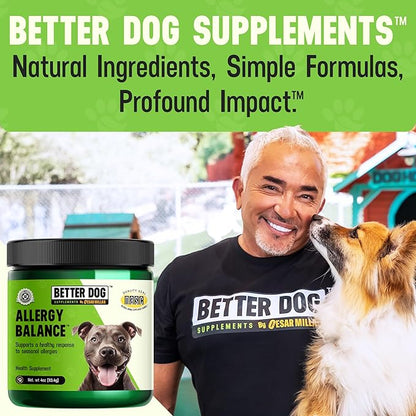 Better Dog Supplements Allergy Balance by Cesar Millan – Natural Allergy Support Powder for Dogs – Seasonal Allergies, Itching & Occasional Allergy Relief with Herbal Ingredients – 4oz (60-Day Supply)