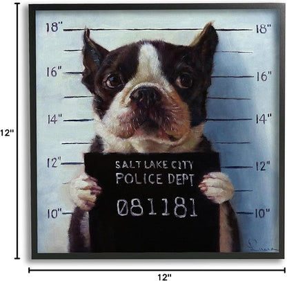 Stupell Industries Funny Boston Terrier Dog Jail Convicted Police, Design by Lucia Heffernan