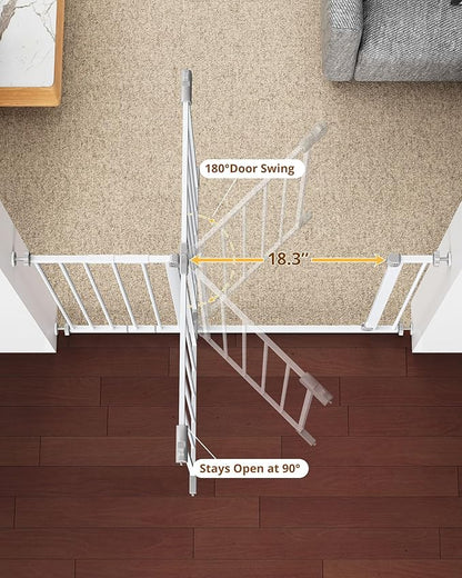 InnoTruth 28.9-42.1" Wide Baby Gate for Stairs & Doorways, 30" Tall Pressure Mounted Dog Gates for Stairs Expandable One-Hand Open, Easy Step Walk Through Dual Lock Metal Pet Gates for Dogs, White
