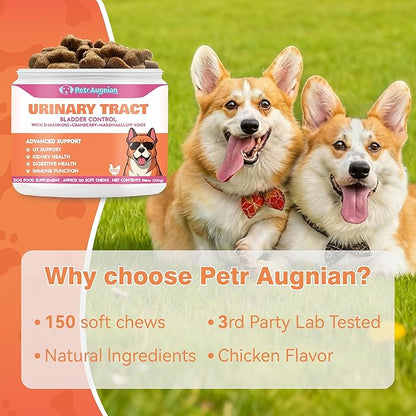 Dog Urinary Tract Supplement & Natural UTI Medicine Cranberry & D-Mannose -Kidney+Bladder Support - Best Prevention Incontinence & Bladder Stones-Cranberry Supplement - 150 Chews
