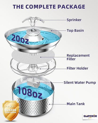 Replacement Pump for Cat Water Fountain | 108oz/3.2L Cat Fountain Stainless Steel Cat Water Fountain for Cats Inside, Pet Water Fountain Dog Water Dispenser -Pump