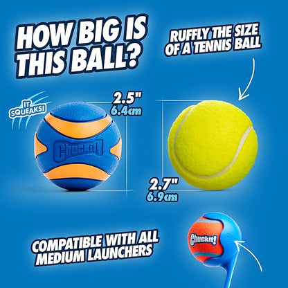 Chuckit! Ultra Ball Dog Toy - Medium Bouncy Fetch Balls for Dogs 20-60 lbs - Made from Durable Rubber - Floating Water Pet Toys - Size Medium - 2.5-inch Diameter - Pack of 4