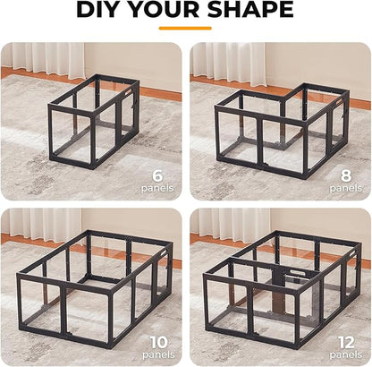 Acrylic Dog Playpen Indoor, Cloud Design Clear Dog Play Pen for Puppies and Small Dogs, Easy Assembly & Clean Puppy Pen (23.6", 12 Panels, Black)