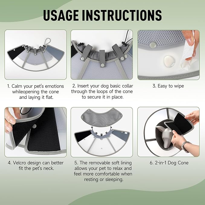 Soft Dog Cone Collar for Large Medium Small Dogs After Surgery, Adjustable Pet Recovery E-Collar, Elizabethan Collar for Dogs and Cats, Grey Large