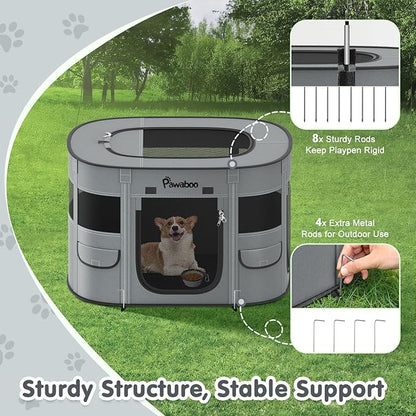 Dog Playpen, Portable Pet Cat PlayPen, 600D Oxford Dog Kennel Tent Crate, Waterproof&Breathable, Indoor Outdoor Travel Camping for Medium/Large Breed with Carrying Case+Folding Bowl(M), Charcoal Gray