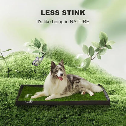 HQ4US 4LEGS Dog Grass Pad with Foldable Dog Litter Box, Large Liner Base (33”×23”) for Balcony, 2 Artficial Grass Pee Pads for Dogs, Pee Pad Holder, Potty Training