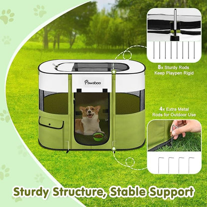 Dog Playpen, Portable Pet Playpen Cat PlayPens, 600D Oxford Dog Kennel Tent Crate, Waterproof&Breathable, Indoor Outdoor Travel Camping Use for Medium/Large Breed with Carrying Case+Folding Bowl(L)