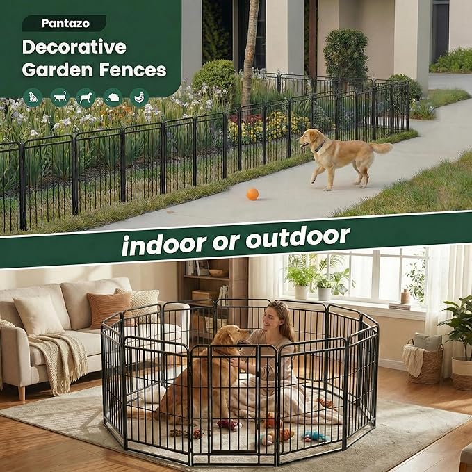 Dog Playpen Outdoor 12 Panels 47'' Rustproof Metal Dog Fence with Gate Small Medium Portable Large Dog Play Pen 27FT 106 Sq.ft for RV Camping, Trips, Play Yard