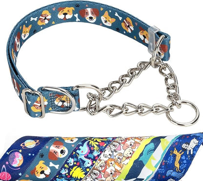 Adjustable No-Pull Dog Collar - Martingale Chain Collar with Safe Limited-Slip Design, Choker Training Collar for Medium, Large & XL Dogs(Medium)