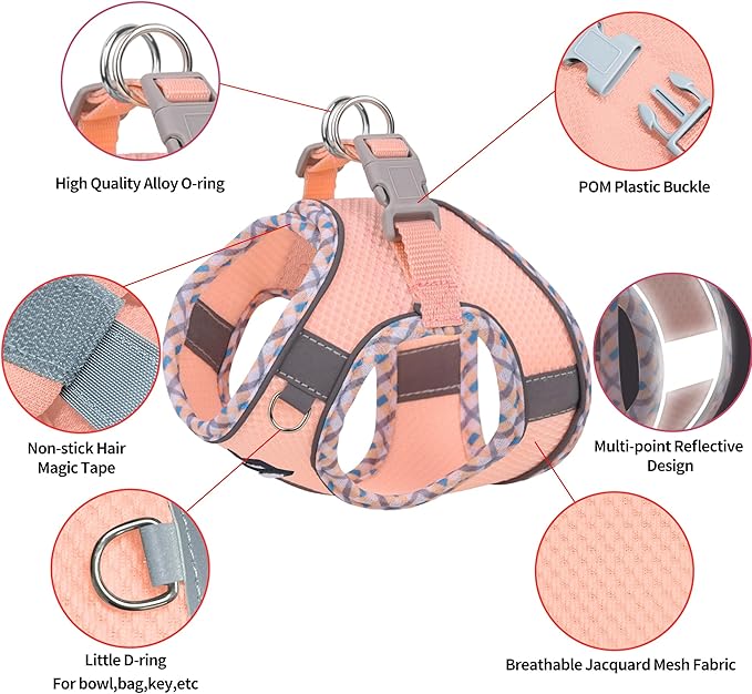AIITLE Tiny Dog Harness - Lightweight Mesh Step-in Vest for Puppy, Reflective & Escape-Proof Design with High-Stick Magic Tape - Indoor/Outdoor Use for Chihuahua, Maltese, Shih Tzu(Pink, XXXS)