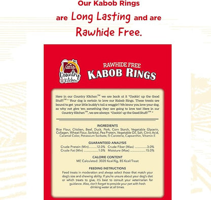 Country Kitchen Rawhide Free Kabob Rings 4 Flavor Protein Variety Dog Chews, Made with Real Chicken, Beef, Pork, and Duck, 5 Count