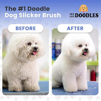 Slicker Brush for Dogs, Dog Grooming Supplies - Best Doodle & Poodle Brush for Haired Dogs - Goldendoodle Pin Detangler for Dematting (Medium Curved)