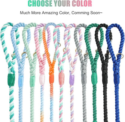 Dog Leash 5 FT Handmade Braided Cotton Rope Leashes for Small Medium and Large Dogs, New Golden Heavy Duty Metal Clasp, Cherry Blossom Pink