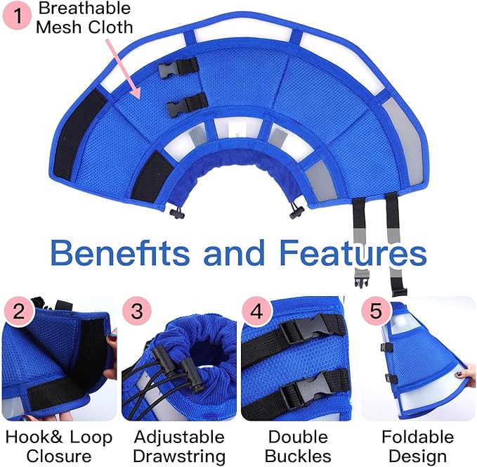 Dog Cone Alternative for Small Dogs to Stop Licking | Adjustable Recovery Cone Collar for After Surgery & Wounds, Lightweight & Comfortable Elizabethan Protective E-Collar (Blue, M)