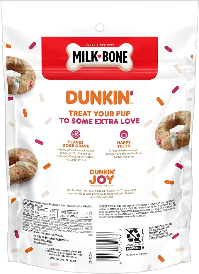 Milk-Bone Limited Edition Dunkin' Vanilla Glaze Flavor Biscuit Dog Treats, 8 Ounce (Pack of 2)