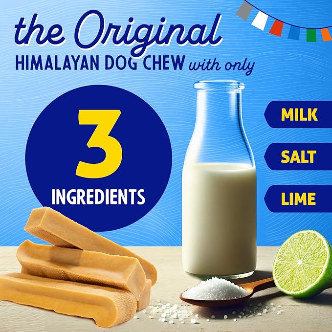 Himalayan Dog Chew Original Yak Cheese Chew, 1 Large Stick, 3.3 oz, Gluten Free, Healthy Treats, Grain & Lactose Free 100% Natural, Long Lasting for Dogs Under 55 lbs
