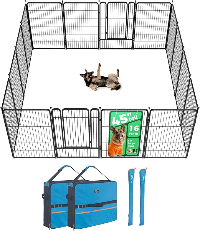 FXW Rollick Unleashed Dog Playpen for Indoor, Yard, RV Camping, 45 inch 16 Panels Dog Pen with Playpen Storage Bag (2 Packs) for Large Dogs, Black│Patented