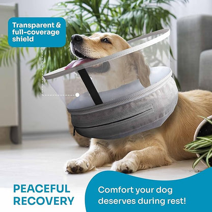 Dog Inflatable Neck Collar - Inflatable E Collar for Dogs - Comfortable Elizabethan Cone with Detachable Anti-Licking Shield - Dog Donut Cone - Doughnut for Dogs After Surgery (Grey, L)