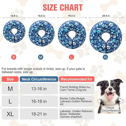 BEAUTYZOO Inflatable Dog Cone Collar, Recovery Dog Cone After Surgery, Adjustable Blow up Dogs Donut Collar, Pet Recovery Collar for Dogs,Navy Blue M