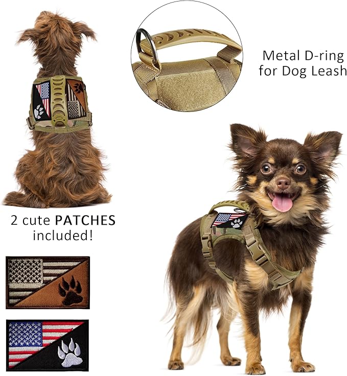 Tactical Dog Harness Tactical Puppy Vest with Rubber Handle K9 Military Adjustable Pet Vest Harness for Outdoor Training XS Dog Harness (Camouflage Harness)